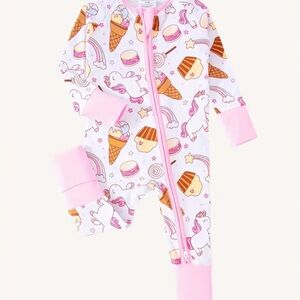 Bamboo Unicorn and Ice Cream Girls One Piece Pajamas - Double Zipper 6-9 Months